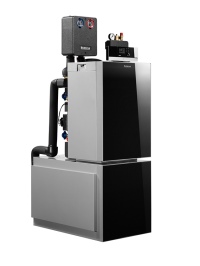 Mit dem Gas-Brennwert-Hybridsystem Logano plus KBH192i lassen sich fossile und regenerative Energie zur Raumheizung und Trinkwassererwärmung kombinieren. Der integrierte Hybridmanager vernetzt die Systemkomponenten für einen effizienten Betrieb.<br />Bild: Buderus