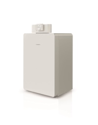 Der neue Condens 8000i F von Bosch ist ein echter Hingucker unter den bodenstehenden Gas-Brennwertkesseln. Die moderne Optik besticht vor allem durch die elegante Formgebung und das weiße Glasdesign. <br />Bild: Bosch