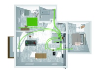 Bei der Montage an der Wand, zum Beispiel im Technikraum eines Neubaus, werden alle Lüftungskanäle der Vent 4000 CC von Bosch nach oben geführt. 