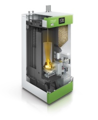 Die neue Generation der Pellematic Compact verfügt wie alle Kessel von ÖkoFEN über die effiziente ecc-Verbrennungstechnologie und erreicht Wirkungsgrade von bis zu 96,7 Prozent.<br />Bild: ÖkoFEN