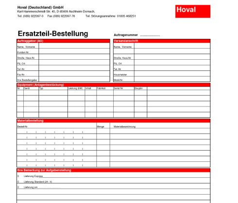 Das Formular für die Ersatzteil-Bestellung ist auch...