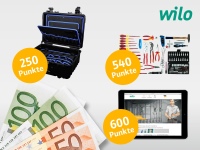Pumpe tauschen, Punkte sammeln, Prämien kassieren! Jetzt mitmachen beim Wilo-Bonusprogramm. Attraktive Prämien warten auf Sie.<br />Bilder: WILO
