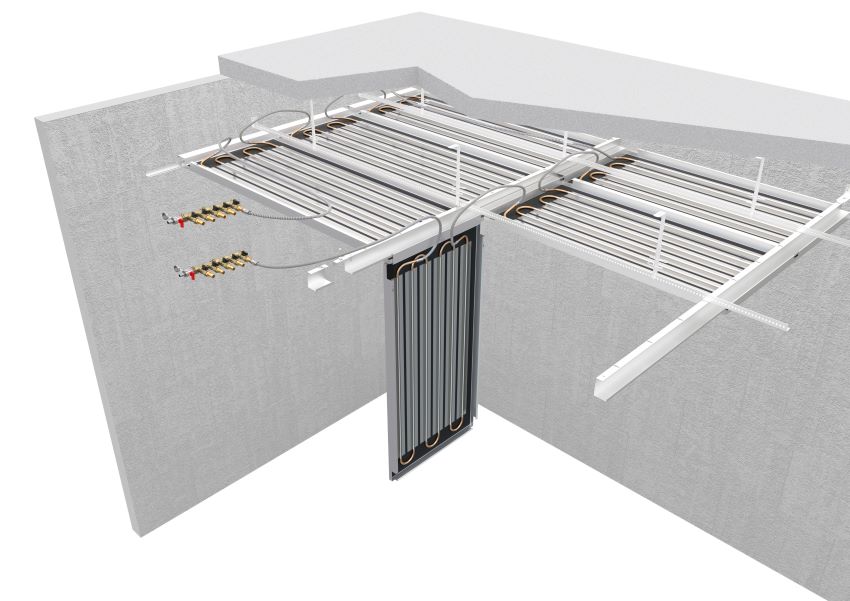 Mit dem Einhängesystem HO500 lassen sich Zehnder Klimadecken...