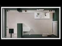 Durch die schmale „Prevista Dry“-Vorwand an einer Längsseite und der deckenhohen Abtrennung der Dusche lässt sich ein längliches Bad elegant und funktional zugleich gliedern. 