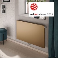 Die hochwertige, weich gerundete Front von Leveo geht nahtlos in die Seiten über und verleiht dem Flachheizkörper eine besonders edle Anmutung. Dieses Design in Kombination mit der effizienten x2-Technologie – oder optional auch als elektrischer Infrarotheizkörper – überzeugte die Jury des Red Dot Awards: 2021 wurde Leveo das renommierte Design-Siegel verliehen.