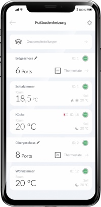 Flächenheizungen können mit dem blossom-ic System als Einzelraumsteuerung auch per App gesteuert werden.