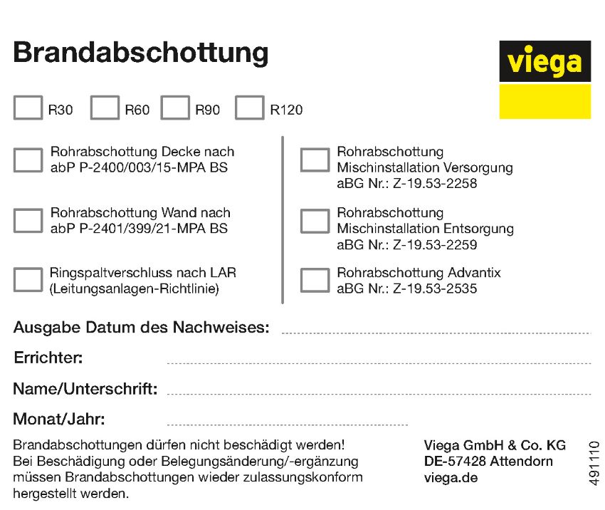 Viega stellt auf Anforderung praxisgerechte Brandschutzschilder...