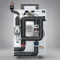 Mit der Hybrid-Hydraulikgruppe, die an der Rückseite des Buderus Logano plus KB195i befestigt wird, schließen Installateure die Wärmepumpen-Außeneinheit an den Brennwertkessel an.<br />Bild: Buderus