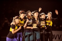 Wahre Champions: Die Geberit AquaClean Markenbotschafterinnen standen bei den deutschen Beachvolleyball-Meisterschaften alle vier auf dem Podest: Chantal Laboureur und Sarah Schulz (Mitte) holten den Titel, Kim Behrens und Sarah Ittlinger (rechts) kamen auf den dritten Platz. <br />Bild: Christian Schirbort Photography