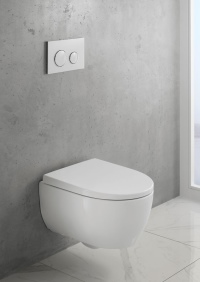Das neue Compact WC-Modell der Badserie Geberit iCon besitzt gegenüber der aktuellen Version eine um 4 cm kürzere Abmessung und erreicht damit eine Ausladung von lediglich 49 cm. So ermöglicht es auch auf engem Raum höchsten Komfort.