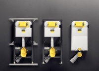 Das Vorwandsystem „Prevista” von Viega zeichnet sich durch die reduzierte Menge an Installationskomponenten aus, mit der alle gängigen Einbausituationen abgedeckt werden: links das „Prevista Dry”-WC-Element in Verbindung mit der „Prevista Dry Plus“-Montageschiene, in der Mitte das WC-Element für die Einzelwandmontage oder für die Montage im bauseitigen Ständerwerk, rechts der „Prevista Pure”-Block für den Nassbau <br />Bilder: <a href="https://www.viega.de/de/homepage.html" target="_blank">VIEGA</a>