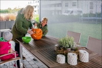 Wer sein Terrassendach mit einer ausfahrbaren Senkrechtmarkise kombiniert, hält kalten Wind vom Lieblingsplatz fern. Dadurch kann sich die Frischluft-Saison bis in den späten Herbst verlängern.<br />Bild: BVRS/txn
