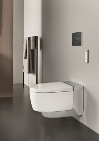 Das Dusch-WC Geberit AquaClean Mera ist das Premiummodell und verfügt über zahlreiche Komfortfunktionen wie eine WC-Sitz-Heizung, eine berührungslose WC-Deckel-Automatik oder ein Orientierungslicht in verschiedenen Farbtönen.