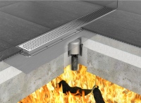 ACO ShowerDrain mit aktivierter Brandschutzkartusche gegen Feuer von unten.<br />Bild: ACO Haustechnik