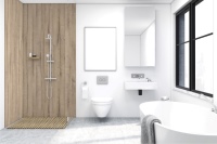 Mit Roth Vipanel lassen sich Wände im Bad ohne aufwendige Bauarbeiten sicher und schnell verkleiden. Im Angebot sind siebzehn Dekore.<br />Bilder: <a href=" https://www.roth-werke.de/" target="_blank">Roth Werke</a>