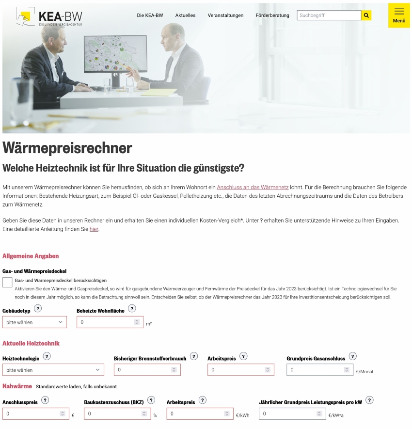 Der Wärmepreisrechner zeigt auf, ob sich der Anschluss...