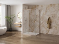 Die Glasdusche Pastel der Roth Werke steht für reduzierte Eleganz und zugleich hohe Variabilität. Besonderes Merkmal sind die Profile aus eloxiertem Aluminium, die in sieben Farbvarianten erhältlich sind. <br />Bilder: Roth Werke