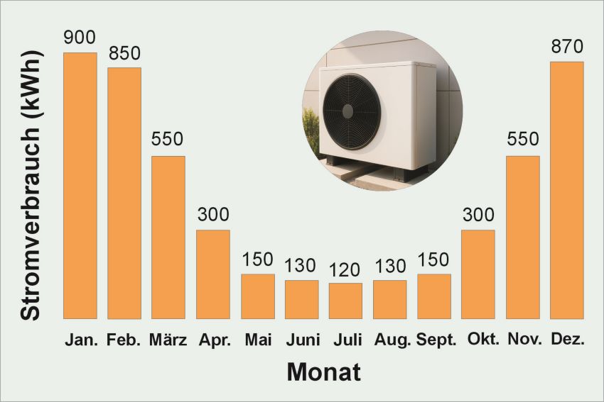 Monatlicher Stromverbrauch einer monovalent betriebenen...