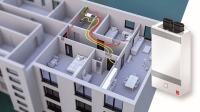 Wenig Platz? Der neue interaktive Lüftungsanlagen-Finder von Zehnder findet auch für kleine Etagenwohnungen eine passende Lösung: Hier im Bild: Das Komfort-Lüftungsgerät Zehnder ComfoAir Fit 100, das speziell für Etagenwohnungen konzipiert wurde und platzsparend in Wände oder Decken integriert werden kann.