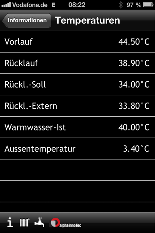 Mit der Alpha-InnoTec-App für das iPhone lassen sich...