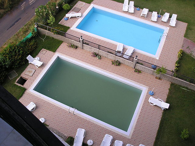 Ohne Pflege vealgt ein Pool in kürzester Zeit, wie...