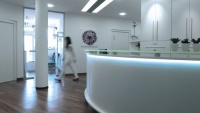 Die Empfangsbereiche in den Praxen im Metropol Medical Center sind modern, offen und freundlich gestaltet.(Praxis Dr. med. Jiri Bernatik, Neurologie)