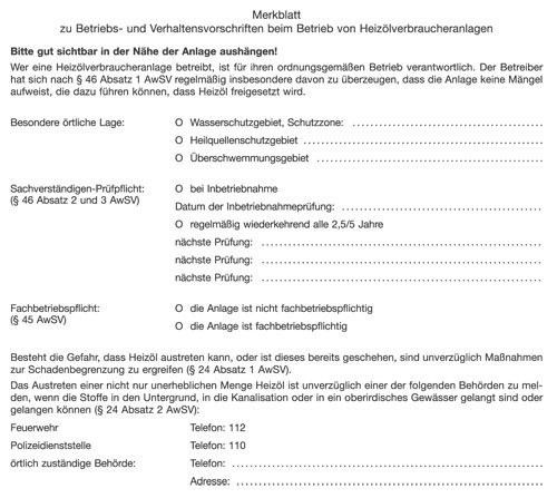 Dieses Merkblatt muss an jede Anlage.Bild: Bundesanzeiger...