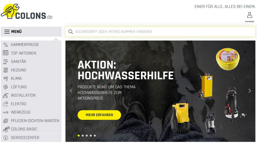 Auf der Startseite des Online-Shops wird der SHK-Handwerker...