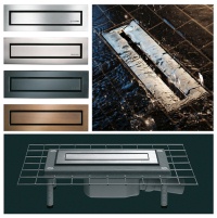 <b>Elegant und sicher:</b> CeraNiveau verbindet prämiertes Design mit bewährter Ablauf- und Montagetechnik. Abdeckungen gibt es in Edelstahl -gebürstet, poliert und mattschwarz sowie Bronze patiniert. Eine interessante Alternative ist der Aufsatz Zentrix (oben rechts) 