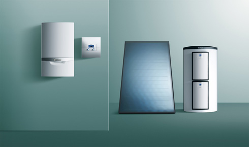 Eine Heizanlage aus Gas-Brennwertgerät, Warmwasserspeicher,...