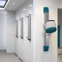 In insgesamt fünf verschiedenen Farbvarianten (Perlenzian, Basaltgrau, Signalrot, Zitronengelb oder Weiß) betont die hervorgehobene Unterschale die Funktionsfläche des neuen F5 Haartrockners.<br />Bilder: Franke Aquarotter