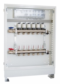 Bsp. FVT-6-H-E+EST230-3+RV6 + eV-FVT im Bild:  Fußbodenverteilerstation anschlussfertig inkl. Regelverteiler und Stellantrieben Elektrokomponenten auf Wunsch vollverkabel.<br />Bilder: Eisenwerk Wittigsthal<br /><br /><br />