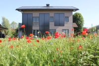 Mit großen Solarthermie-Anlagen an der Fassade lassen sich auch im Winter hohe solare Deckungsgrade erreichen. <br />Bild: Solarthermie-Jahrbuch / Ina Röpcke 