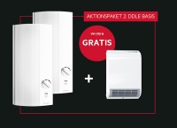 Aktionspaket 2 beinhaltet neben zwei Durchlauferhitzern DDLE Basis einen Ventilatorheizer VH 213 gratis.