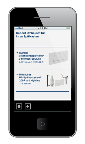 Das Ergebnis: Die Geberit ProApp zeigt das passende...