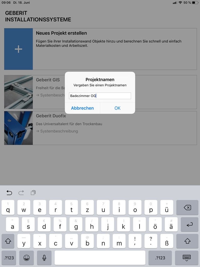 Zunächst gibt der Nutzer dem neuen Projekt einen aussagekräftigen...