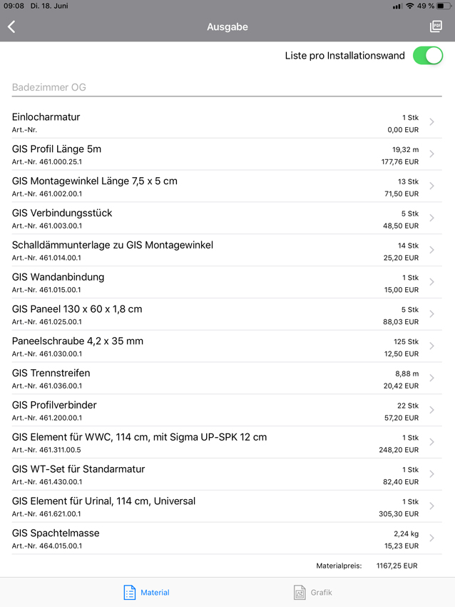 Die App berechnet die für das Projekt konfigurierte...