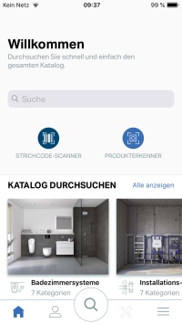 Textsuche, Barcodescanner, Produkterkenner und Online-Produktkatalog – über den Startbildschirm ist der Direktzugriff auf die meistgenutzten Funktionen möglich. <br />