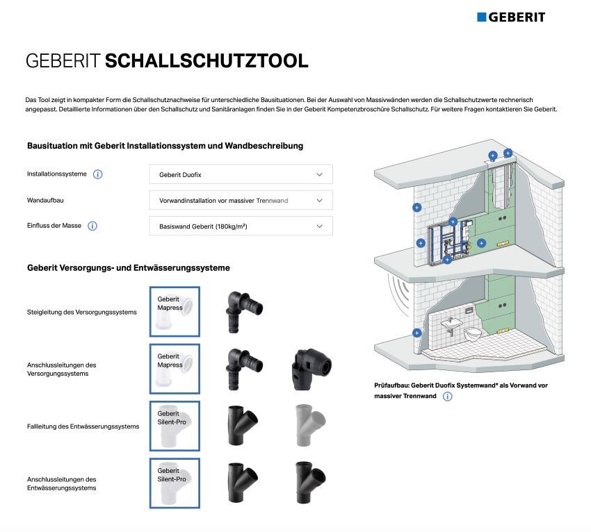 Das Tool ermittelt die zu erwartenden Installationsgeräusche...