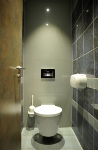 Glänzender Markenauftritt auf dem WC: Insgesamt sieben WC-Betätigungsplatten Geberit Sigma50 geben den Sanitärräumen den letzten Schliff. Hinter der Glasplatte ist das Markenzeichen der Sansibar aufgedruckt. Bilder: Geberit