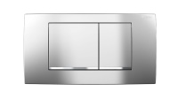 Neue Betätigungsplatte Twinline30 von Geberit: Die großen, gut bedienbaren Auslösetasten für die große und kleine Spülmenge sind am unteren Ende elegant mit einem Designstreifen hochglanz-verchromt angefast.