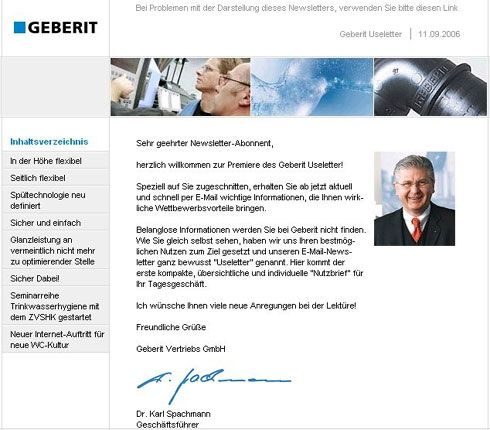 Mit dem neuen Newsletter vertieft Geberit die Kommunikation...