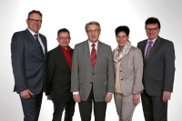 Das neue WIKORA Führungsteam mit dem ehmaligen Geschäftsführer(v.l.n.r.) Thomas Becker, Lars Langer, Leonhard Jooß, Silke Hanak, Rainer Brauchle<br />Bild: WIKORA