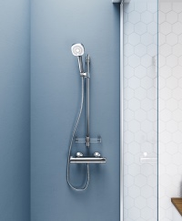 Neu im HANSA Brausensortiment: die stylische und ergonomische HANSABASICJET STYLE.<br />Bil: Hansa Armaturen<br />