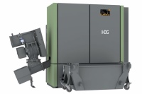 HDG Hackschnitzelheizung C95 mit Aschekasten für Frontlader mit Euro-Aufnahme.