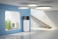 Die HPSU compact Ultra vereint modernste Wärmepumpentechnik mit einem integrierten Wärmespeicher für die Funktionen Heizen, Kühlen und Warmwasser in einem Gerät. <br />Bilder: Rotex