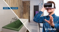 Eine weitere echte Hilfe bei der Konkretisierung einer Badsanierung ist die neue Virtual Reali-ty-App. Profis können unterschiedliche Badszenarien – wie beispielsweise eine Teilsanierung – für ihre Kunden einfach über ein mobiles Endgerät erlebbar machen.<br />Bilder: HSK Duschkabinenbau