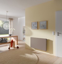 Der therm-x2 Line als Ventil-Version mit seitlichem 50-mm-Anschluss, in edlem circonsilber.<br />Foto: Kermi GmbH