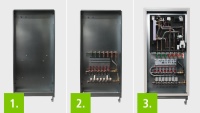 Praxis-Tipp: Wenn Komponenten verloren, gestohlen oder verschmutzt werden, bevor sie überhaupt zum Einsatz kommen, kann es teuer werden – und es kostet Zeit. Die x-net Wohnungsstation bietet deshalb die praxisgerechte Bestellung je nach Baufortschritt.<br />Modulbauweise x-net Wohnungsstation:<br />1.<b>Rohmontage Trockenbau</b> (Verteilerschrankkorpus in Breite bis 8 oder 9-12 Heizkreise)<br />2.<b>Flächenheizungs-Montage</b> (Kugelhahnset Wohnungsstation, Verteilerset 2-12 Heizkreise)<br />3.<b>Fertigmontage</b> (Wohnungsstation – ohne Bild: optionale Dämmhaube, Blendrahmen und Türe)<br />Bilder: Kermi<br />