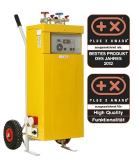 Das mobiheat-Elektroheizmobil MH19.2M, ausgezeichnet als das „Beste Produkt des Jahres 2012“ mit automatisch ablaufenden Aufheizprogrammen für Belegreifheizen und Funktionsheizen nach DIN 1264-4 sowie Frostschutzsicherung und ergonomisch angebrachter Bedienfläche. Bild: mobiheat